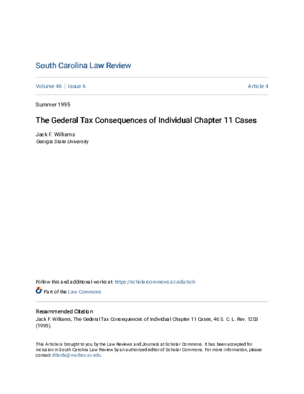 (PDF) The Gederal Tax Consequences of Individual Chapter 11 Cases