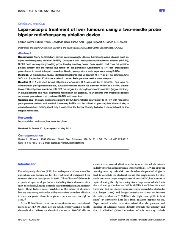 (PDF) Laparoscopic treatment of liver tumours using a two-needle probe ...