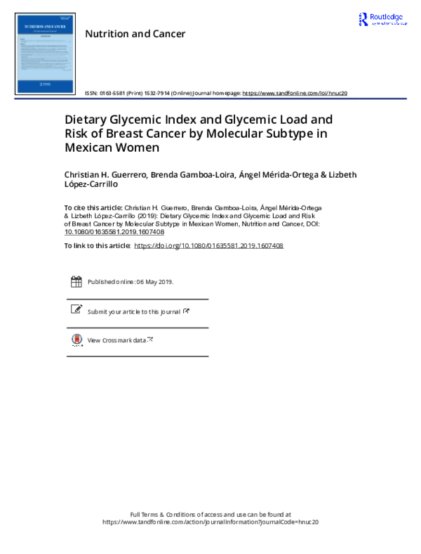(PDF) Dietary Glycemic Index and Glycemic Load and Risk of Pancreatic ...