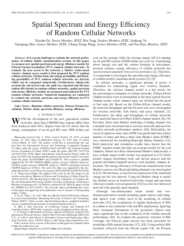 (PDF) Spatial Spectrum and Energy Efficiency of Random Cellular Networks
