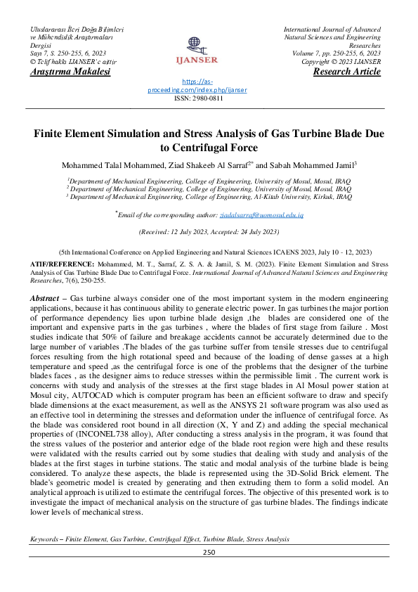 (PDF) Finite Element Simulation and Stress Analysis of Gas Turbine ...