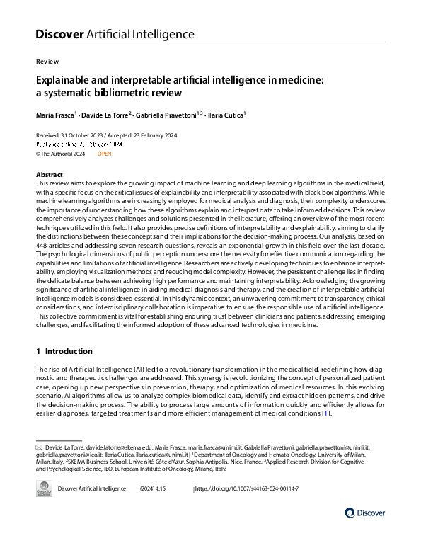 (PDF) Explainable and interpretable artificial intelligence in medicine ...