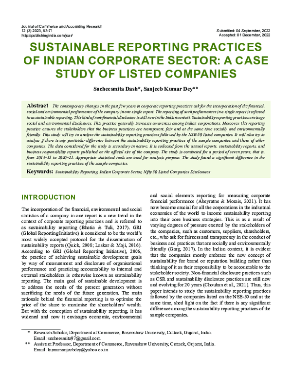 (PDF) Sustainable Reporting Practices of Indian Corporate Sector: A ...