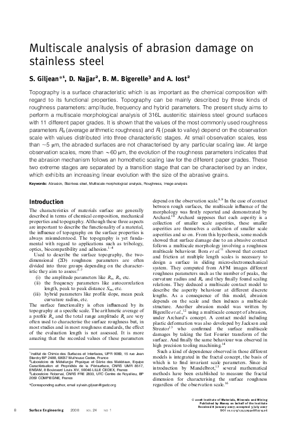 (PDF) Multiscale analysis of abrasion damage on stainless steel
