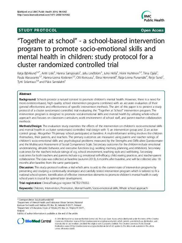 (PDF) “Together at school” - a school-based intervention program to ...