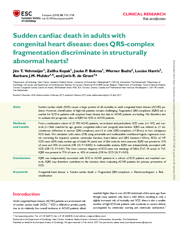 (PDF) Sudden cardiac death in adults with congenital heart disease ...
