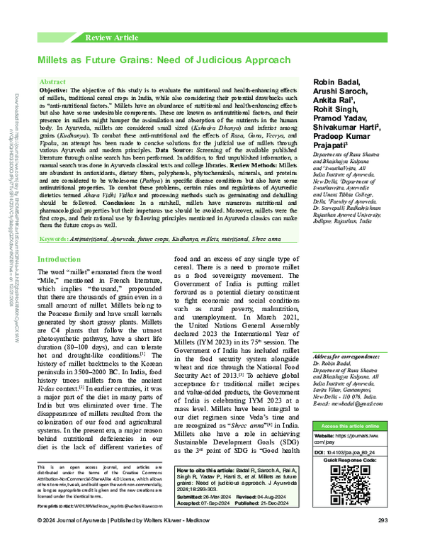 (PDF) Millets as Future Grains: Need of Judicious Approach