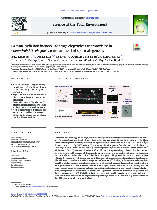 (PDF) Gamma radiation induces life stage-dependent reprotoxicity in ...