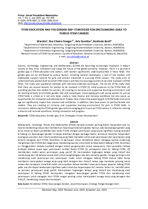(PDF) Stem Education and the Gender Gap: Strategies for Encouraging ...