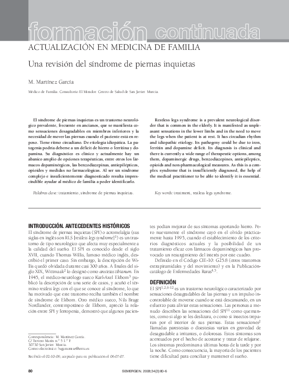 (PDF) Una revisión del síndrome de piernas inquietas