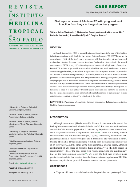 (PDF) First reported case of fulminant TB with progression of infection ...
