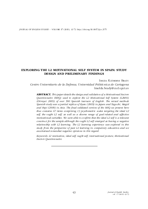 (PDF) Exploring the L2 Motivational Self System in Spain: Study Design ...