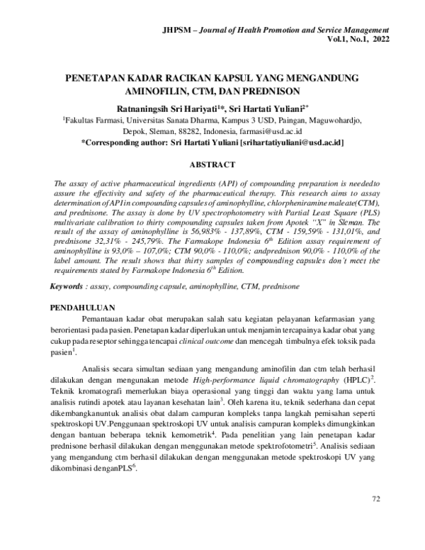 (PDF) Penetapan Kadar Racikan Kapsul Yang Mengandung Aminofilin, CTM ...