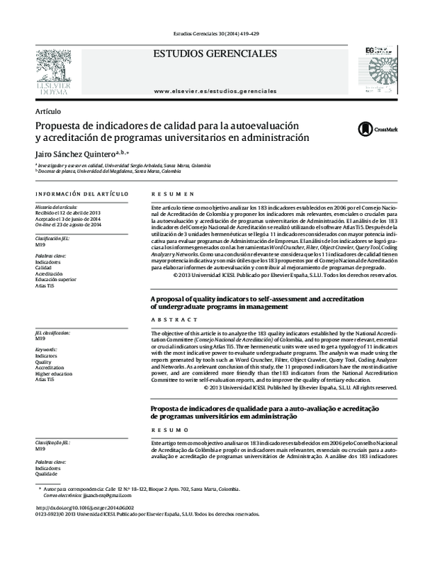 (PDF) A proposal of quality indicators to self-assessment and ...