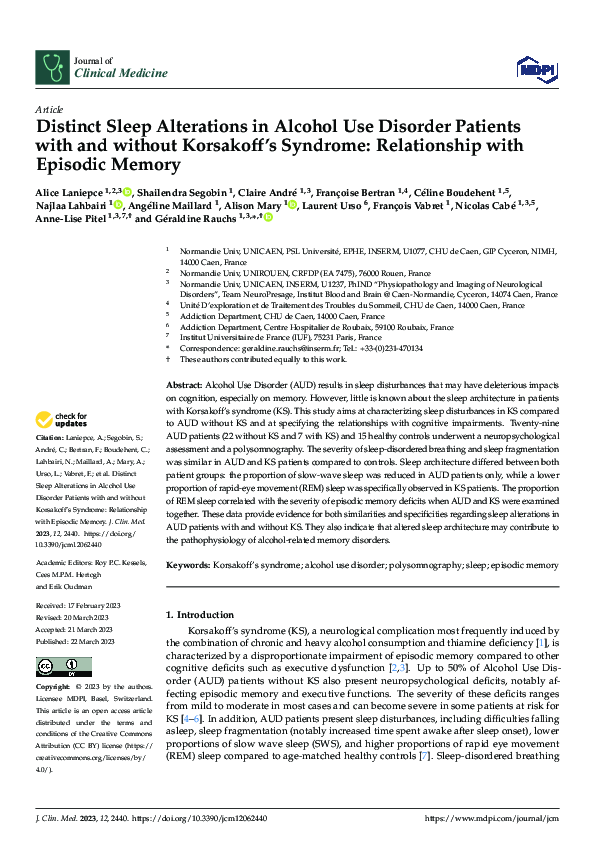 (PDF) Distinct Sleep Alterations in Alcohol Use Disorder Patients with ...