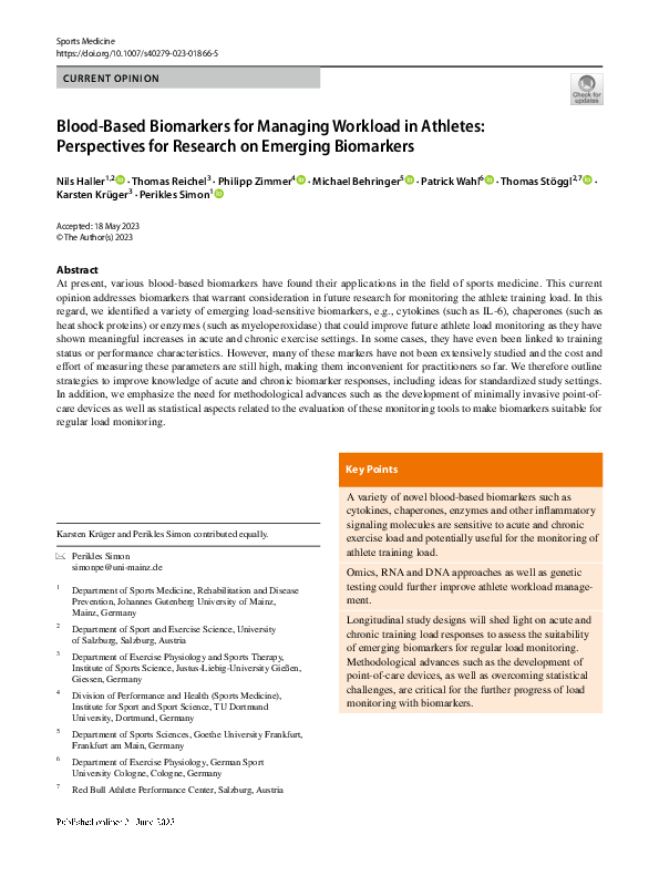 (PDF) Blood-Based Biomarkers for Managing Workload in Athletes ...