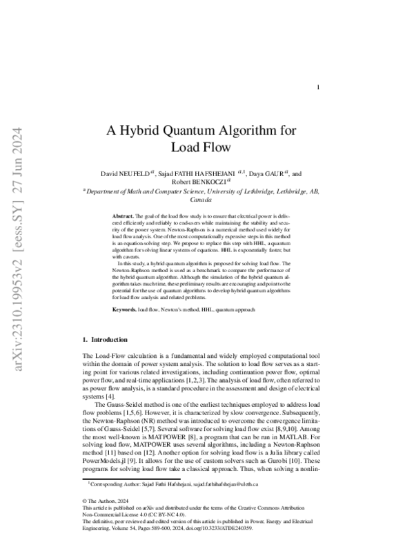 (PDF) A Hybrid Quantum Algorithm for Load Flow
