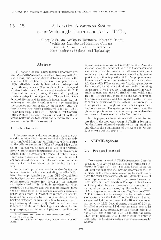 (PDF) 1 3-1 5 A Location Awareness System using Wide-angle Camera and ...