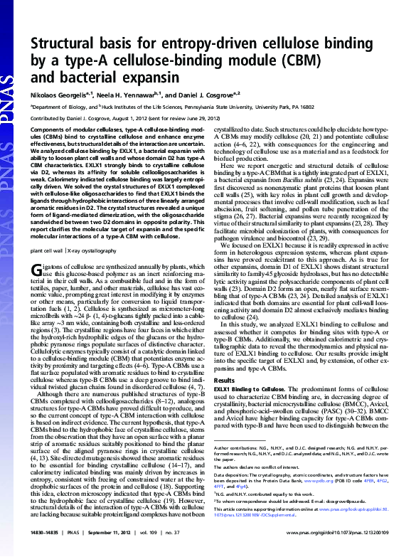 (PDF) Structural basis for entropy-driven cellulose binding by a type-A ...