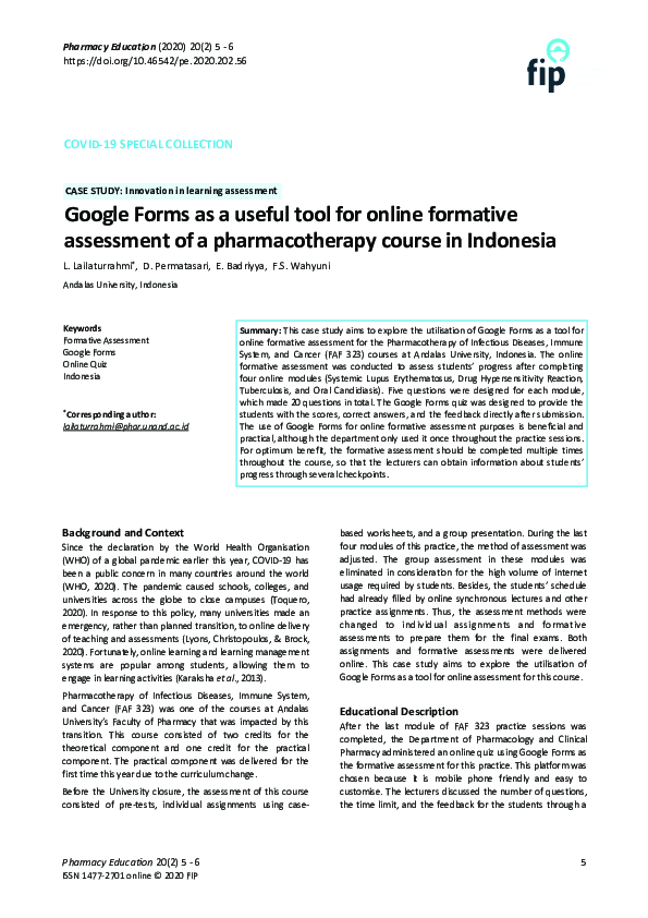 (PDF) Google Forms as a useful tool for online formative assessment of ...