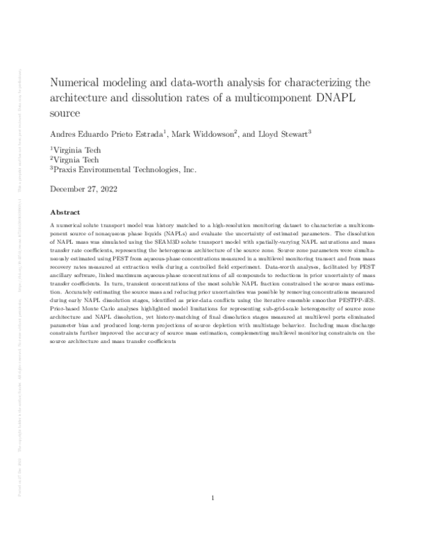 (PDF) Numerical modeling and data-worth analysis for characterizing the ...