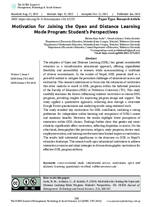(PDF) Motivation for Joining the Open and Distance Learning Mode ...