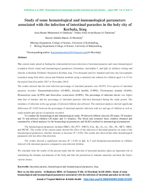 (PDF) Study of some hematological and immunological parameters ...