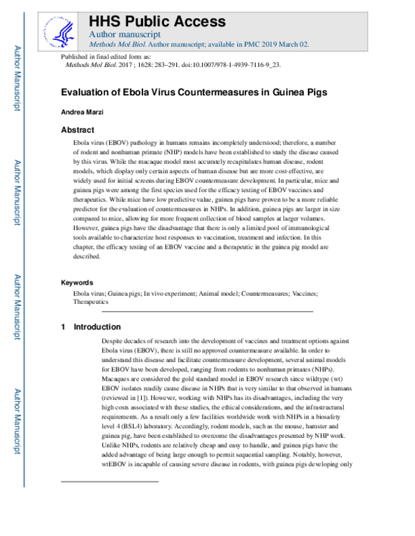 (PDF) Evaluation of Ebola Virus Countermeasures in Guinea Pigs