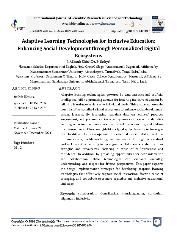 (PDF) Adaptive Learning Technologies for Inclusive Education: Enhancing ...