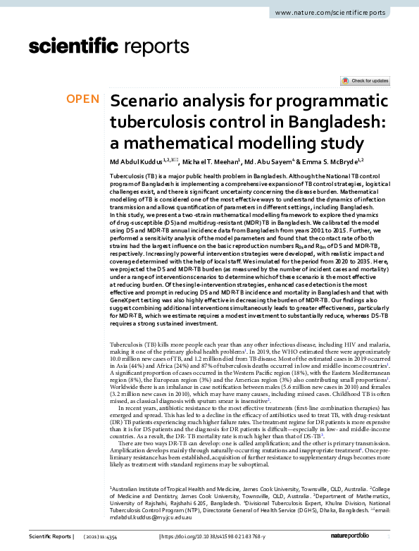 Pdf Scenario Analysis For Programmatic Tuberculosis Control In