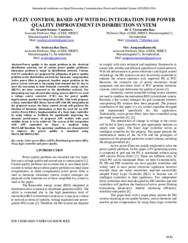 (PDF) Fuzzy control based APF with DG integration for power quality ...