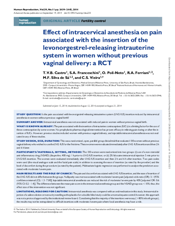 (PDF) Effect of intracervical anesthesia on pain associated with the ...