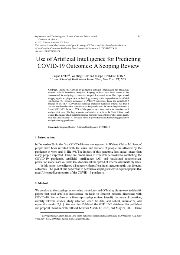 (PDF) Use of Artificial Intelligence for Predicting COVID-19 Outcomes ...