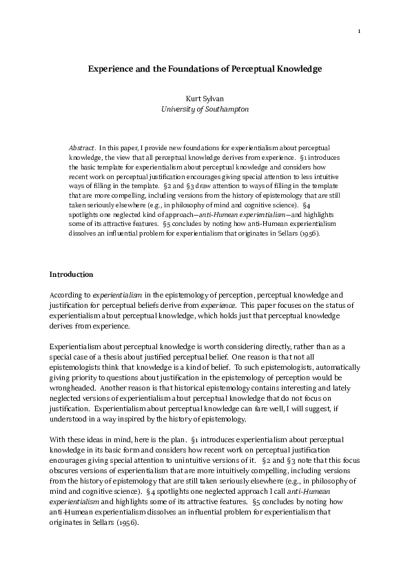 (PDF) Experience and the Foundations of Perceptual Knowledge