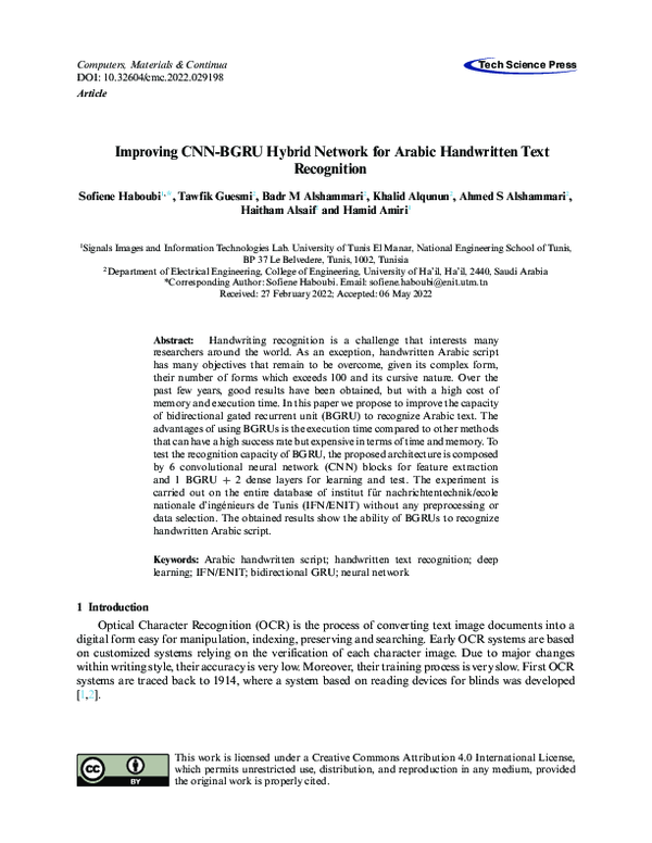 (PDF) Improving CNN-BGRU Hybrid Network for Arabic Handwritten Text ...