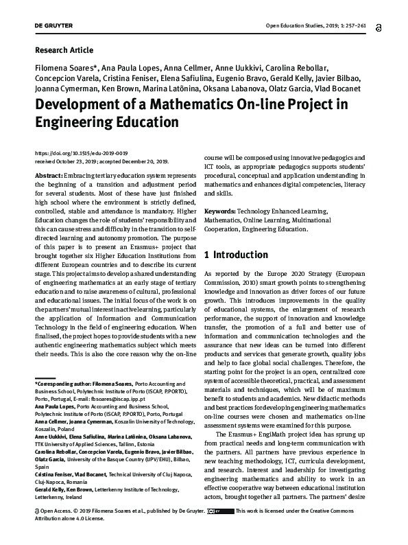 (PDF) Development of a Mathematics On-line Project in Engineering Education