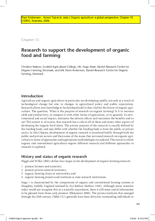(PDF) Research to support the development of organic food and farming