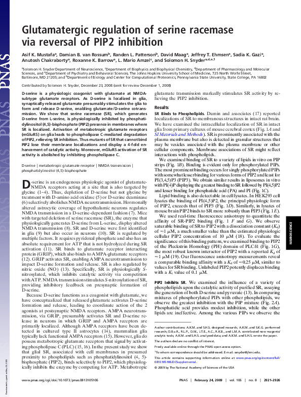 (PDF) Glutamatergic regulation of serine racemase via reversal of PIP2 ...