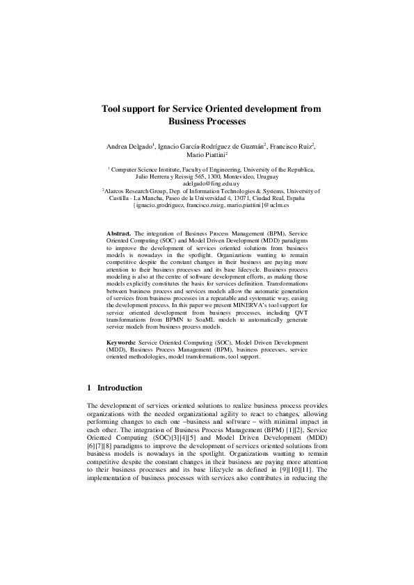 (PDF) Tool support for Service Oriented development from Business Processes