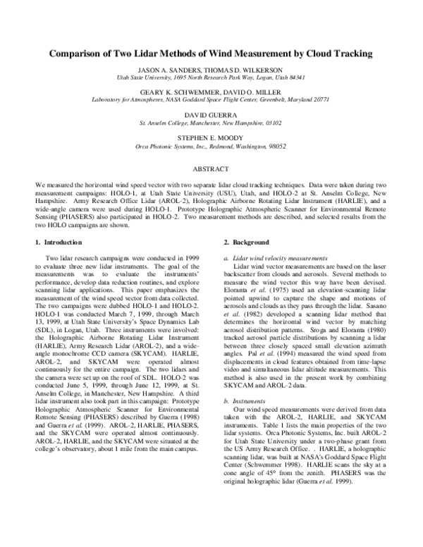 (PDF) Comparison of Two Lidar Methods of Wind Measurement by Cloud Tracking