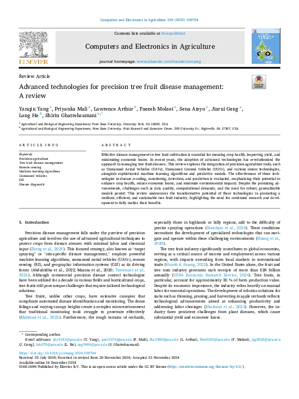 (PDF) Advanced technologies for precision tree fruit disease management ...