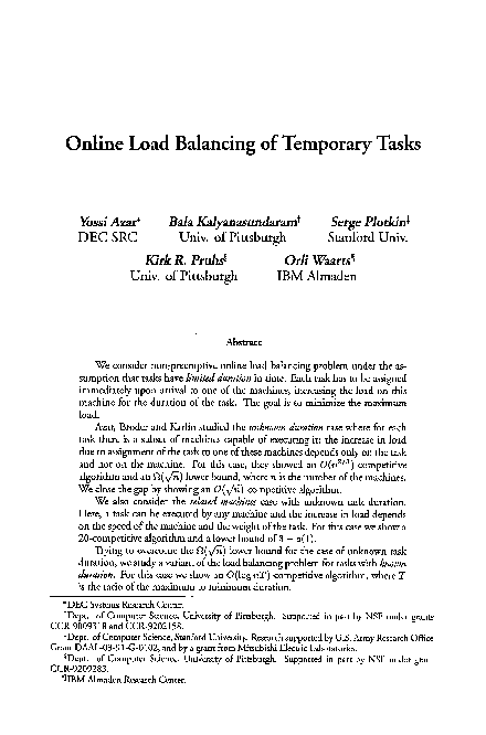 (PDF) Online load balancing of temporary tasks