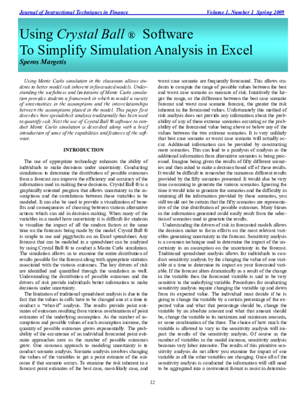 (PDF) Using Crystal Ball ® Software To Simplify Simulation Analysis in ...