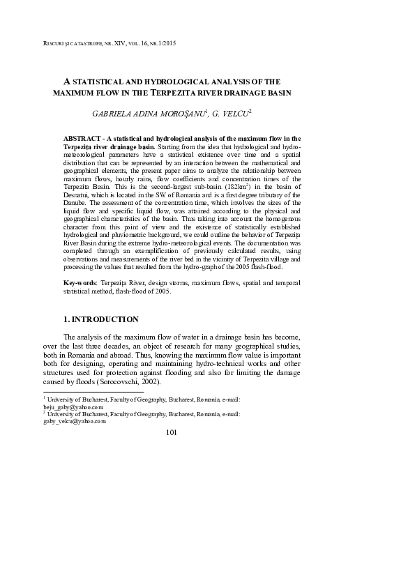 (PDF) A Statistical and Hydrological Analysis of the Maximum Flow in ...