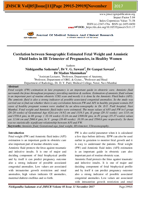 (PDF) Corelation between Sonographic Estimated Fetal Weight and ...