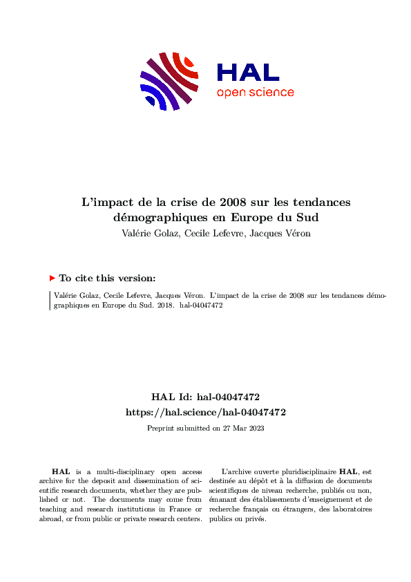 (PDF) L’impact de la crise de 2008 sur les tendances démographiques en ...
