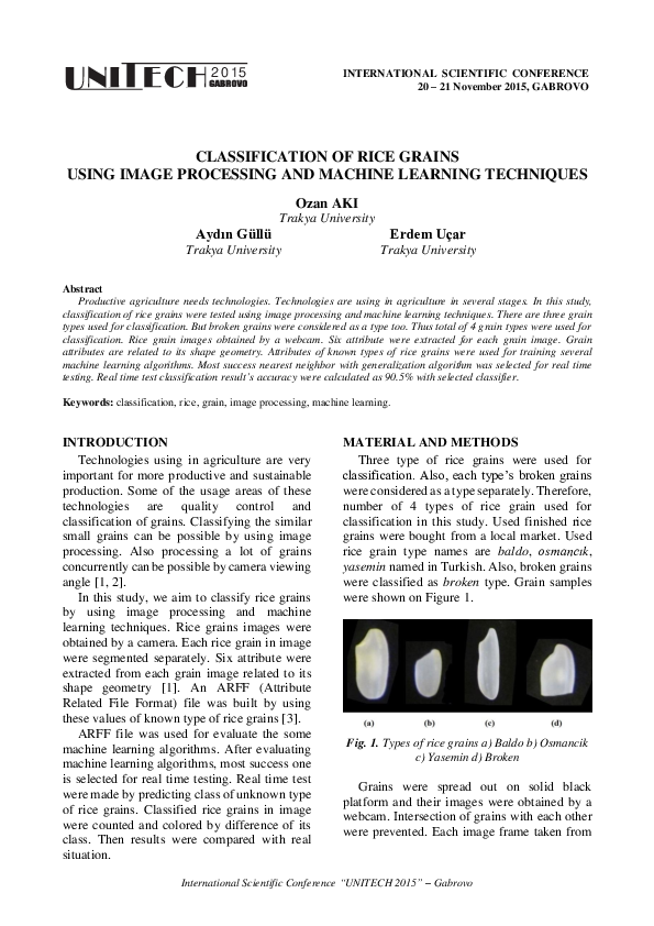 (PDF) Classification of Rice Grains Using Image Processing and Machine ...