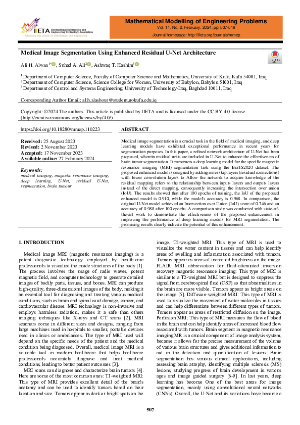 (PDF) Medical Image Segmentation Using Enhanced Residual U-Net Architecture