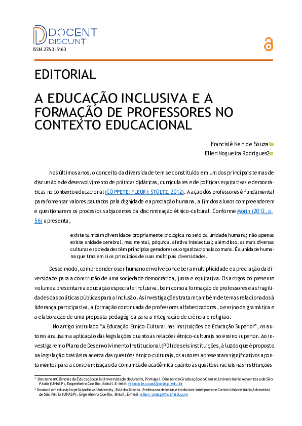 (PDF) Educação Inclusiva e a Formação De Professores No Contexto ...