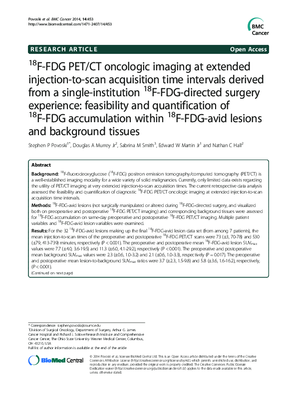 (PDF) 18F-FDG PET/CT oncologic imaging at extended injection-to-scan ...